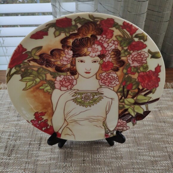 Benaya by Innovation VTG Plate U.K. Hand Painted Art Nouveau Floral Woman 10.5" - Picture 6 of 13